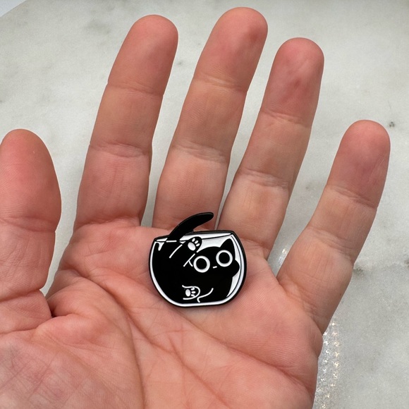3/$15 Cat Bowl Enamel Pin Brooch - Picture 4 of 5